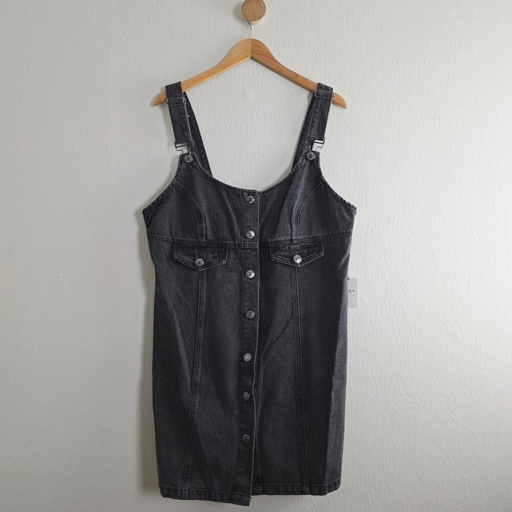 Forever 21 Plus Black Denim Overall Mini Dress Button Front 0X NWT - Picture 4 of 10